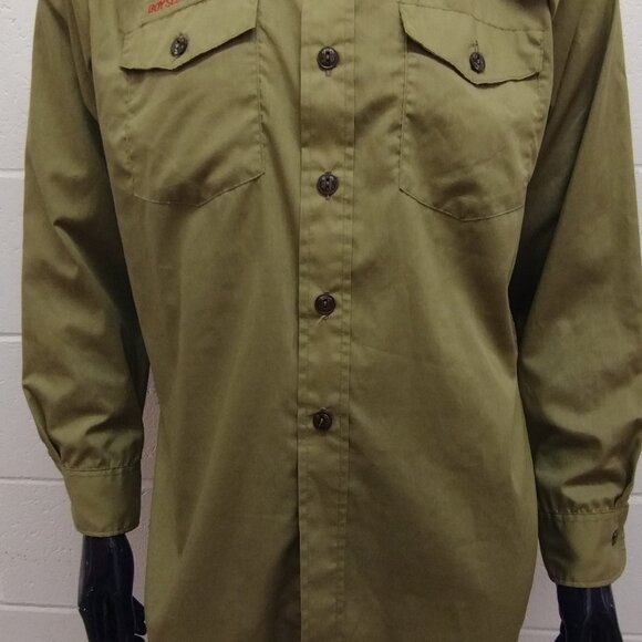 Vintage BOY SCOUTS AMERICA Shirt Long Sleeve Avocado Green Neck 15 1/2 Large - Picture 1 of 16
